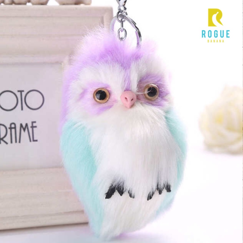 🆕Purple, Aqua & White Owl Pom Poof Keychain Charm